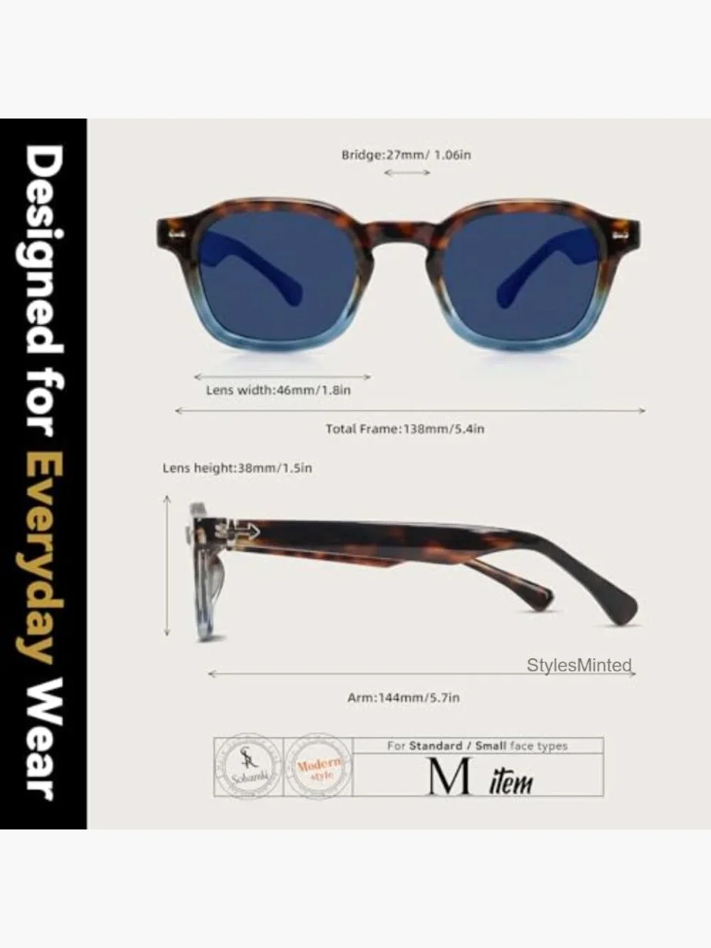 Retro Square Sunglasses UV400 Protection Tortoiseshell Translucent